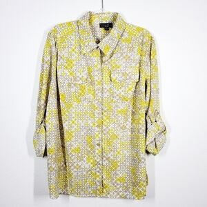 ELEMENTZ GEOMETRIC DESIGN ROLL TAB BLOUSE